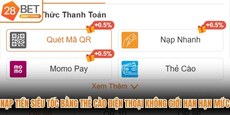 Nạp tiền siêu tốc bằng thẻ cào điện thoại không giới hạn hạn mức