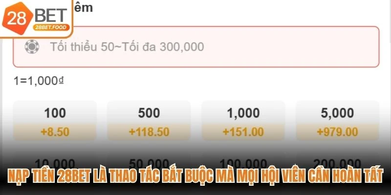 Nạp tiền 28BET là thao tác bắt buộc mà mọi hội viên cần hoàn tất